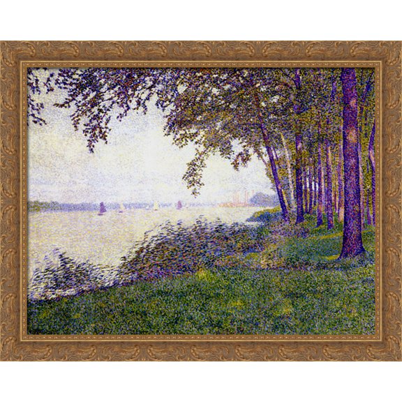 The Schelde Upstream from Antwerp After Fog 34x28 Large Gold Ornate Wood Framed Canvas Art by Theo van Rysselberghe