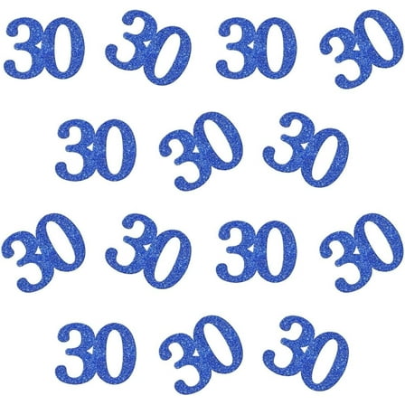 Double Side Blue Glitter Paper Numbrer 30 Confetti 30 Paper Scatter Table Confetti for 30th Birthday Party 30th Anniversary Party Decoration, 100pcs