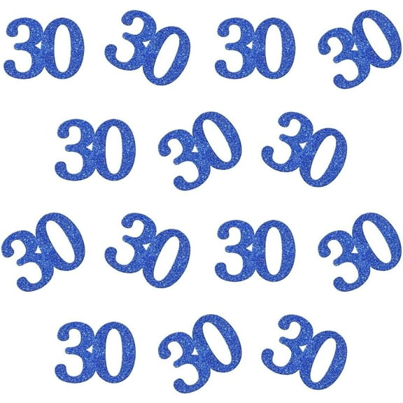 Double Side Blue Glitter Paper Numbrer 30 Confetti 30 Paper Scatter Table Confetti for 30th Birthday Party 30th Anniversary Party Decoration, 100pcs