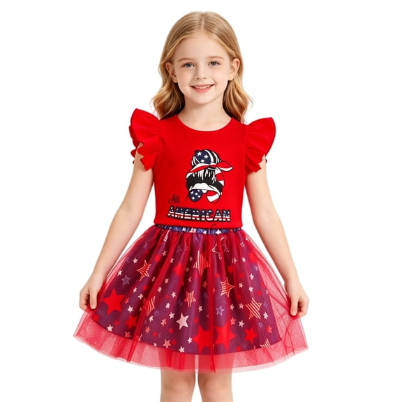 Sytepopcy Toddler Girls 4th of July Outfit Patriotic Tutu Skirt Set,2-7 Years