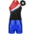 thumbnail image 3 of MSemis Kids Girls Gymnastic Leotard Outfits with Metallic Shorts Hair Band Red&Royal Blue 8, 3 of 6
