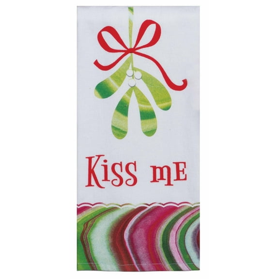 Set of 2 Christmas Tranquility KISS ME Mistletoe Terry Kitchen Towels by Kay Dee Designs