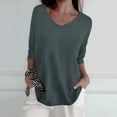 thumbnail image 2 of Women's Spring Casual 3/4 Sleeve V Neck Loose Knit Sweater Top - Solid Color Pullover - M-XXL, 2 of 5