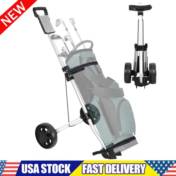 Foldable Golf Push Cart 2 Wheel, Collapsible Push Pull Golf Trolley with Scoreboard Holder, Storage Box, Aadjustable Straps, Ergonomic Handle Golf Cart, Portable Golf Bag Cart