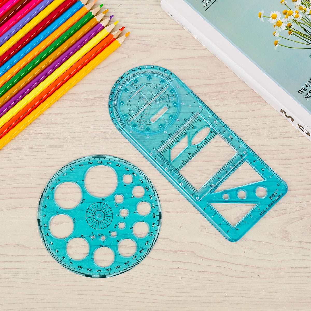 3 Pcs Multifunctional Geometric Ruler Mathematics Drawing Ruler 360 Degree Protractor Plastic Draft Rulers Elementary School Common Geometric Drawing Template Measuring Tool for Student School Office