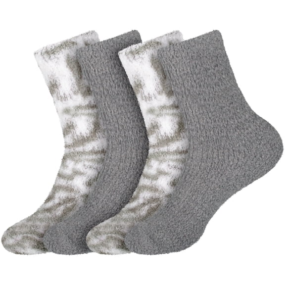 BambooMN Women's Girl Fuzzy Warm Fluffy Tie-Dye Colorful Fun Crew Socks - Inkwell - 4 Pairs
