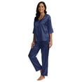 thumbnail image 5 of Womens Silk Satin Pajamas Loungewear Two-piece 3/4 Sleeve Long Pants Sleepwear Pj Set, 5 of 7