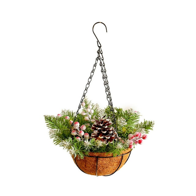 Cesta colgante navideña artificial Decoración navideña Suministros para fiestas Exhibición con Verde