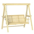 thumbnail image 2 of Outsunny 3 Seat Wooden Porch Swing with Stand, Patio Swing Chair with Side Tables, Natural Wood, 2 of 9