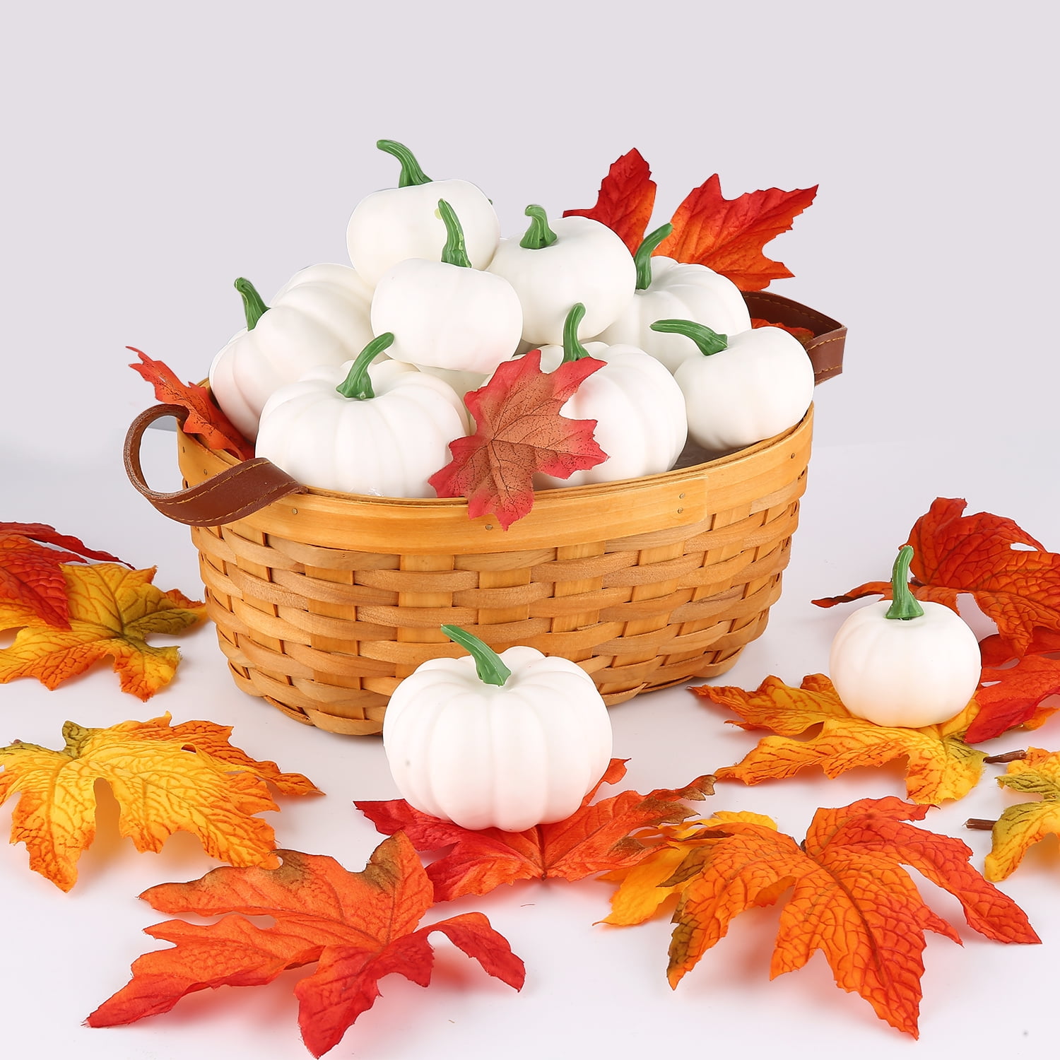 12Pcs Halloween Harvest White Artificial Pumpkins Fall Thanksgiving Decorative 