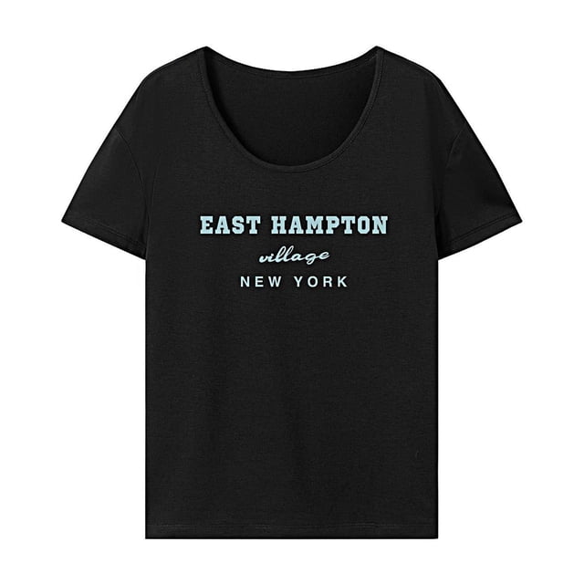 Camiseta para mujer de verano casual de moda con cuello redondo para acampar, trabajo, deportes de playa Negro