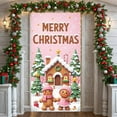 thumbnail image 3 of Pink Theme Christmas Banner Gingerbread House Design Holiday Backdrop Snowflake Accent Candy Cane Xmas Display for Christmas Party Indoor Decoration Family Reunion, 3 of 9