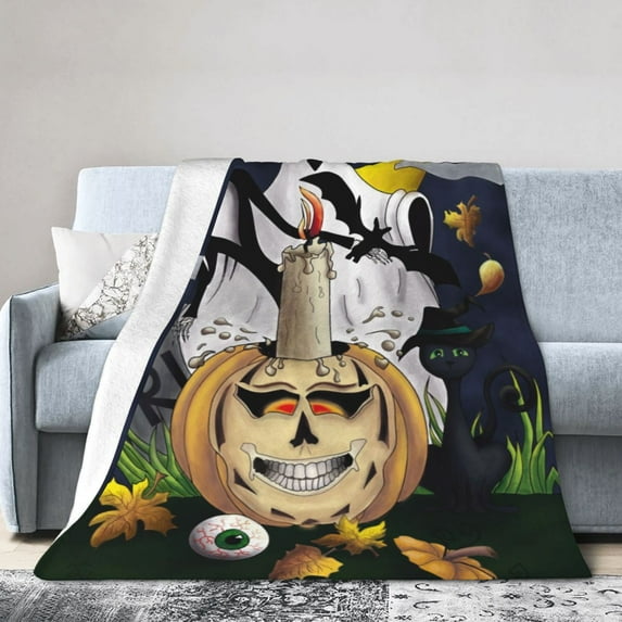 Anti-Pilling Flannel Bed Throw Blankets Halloween Ghost Pumpkin - Couch-Ultra-Soft Micro Fleece Sofa Bed Camping Travel Blanket for Adults 40"x30"