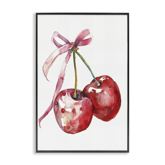 Stupell Industries Cherries Tied in Ribbon Food & Beverage Painting Black Framed Art Print Wall Art, 12 x 18