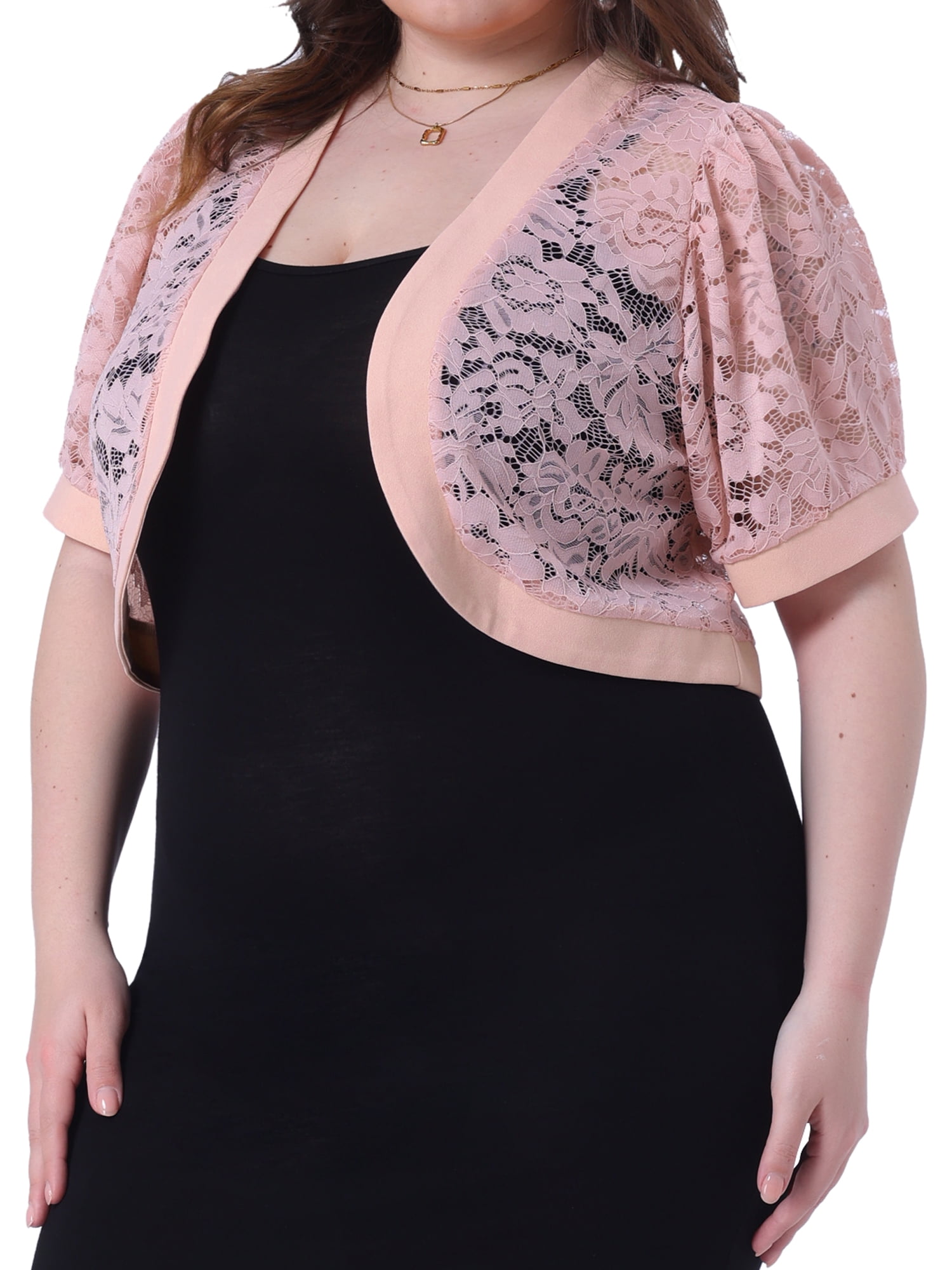 DARING DIVA Women's Plus Cropped Cardigans Floral Lace Bolero Shrugs 1X Pink