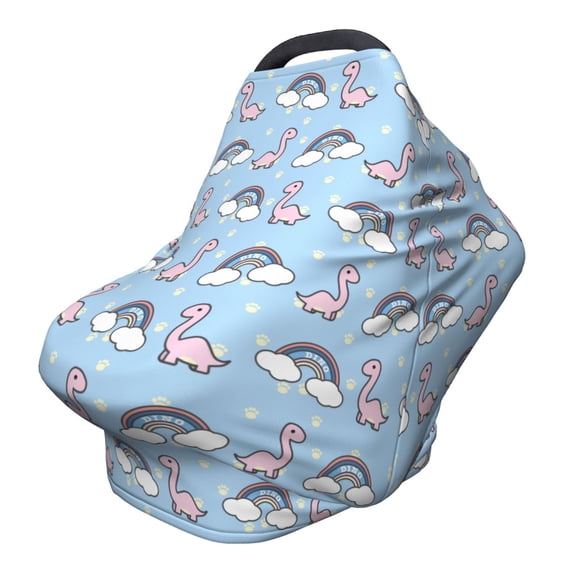 Fotbe Rainbow Dinosaur Pattern Car Seat Covers for Babies, Nursing Breastfeeding Cover Infant Carseat Canopy, Soft Stretchy Carrier Cover