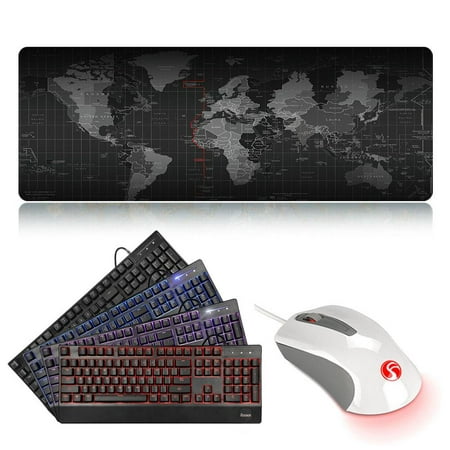 PC Gaming KeyBoard and Mouse Bundle - Mechanical Feeling Keyboard, 3-Button RGB Color Changing Mouse, XXL E-Sports TSV Extended Gaming Mouse Pad - Pack of 3