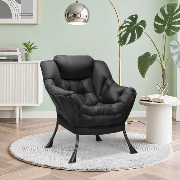 LAZY BUDDY Lazy Chair with Side Pocket, Comfy Accent Lounge Chair Reading Chair with Armrests for Bedroom, Living Room