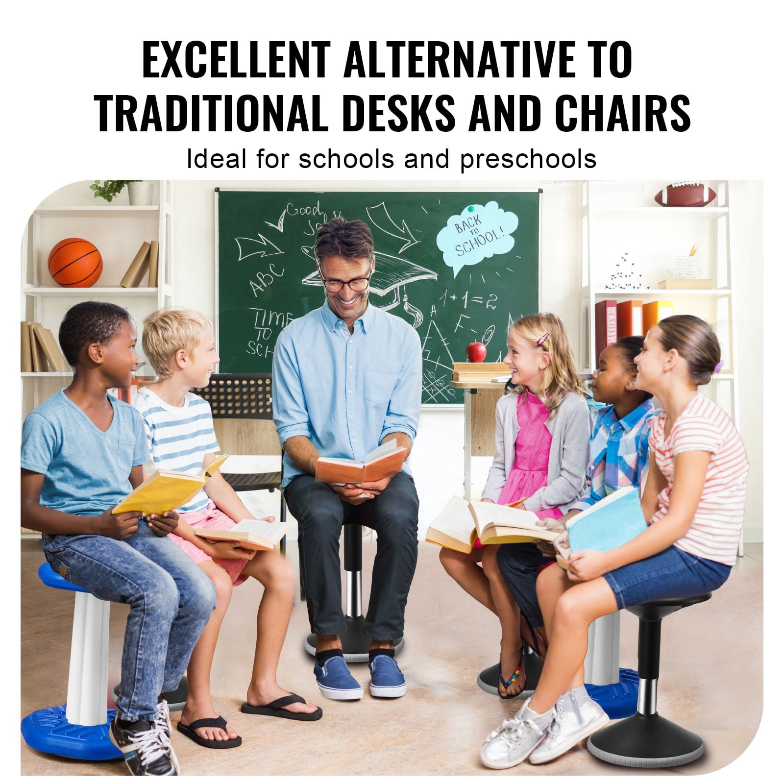 Wobble Chair with Adjustable Height, Active Flexible Seating Stool for Kids and Teens, 360° Swivel, Non-Slip Base, 15.7-21.7 in, for Classroom, Office, Home