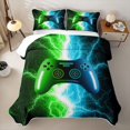 thumbnail image 2 of meiyoeat Neon Lightning Gamer Twin Quilt Set for Teens Boys, Electric Green Blue Gaming Twin Coverlet Set, 2 Pieces 1 Bedspread and 1 Pillowcase, 2 of 7