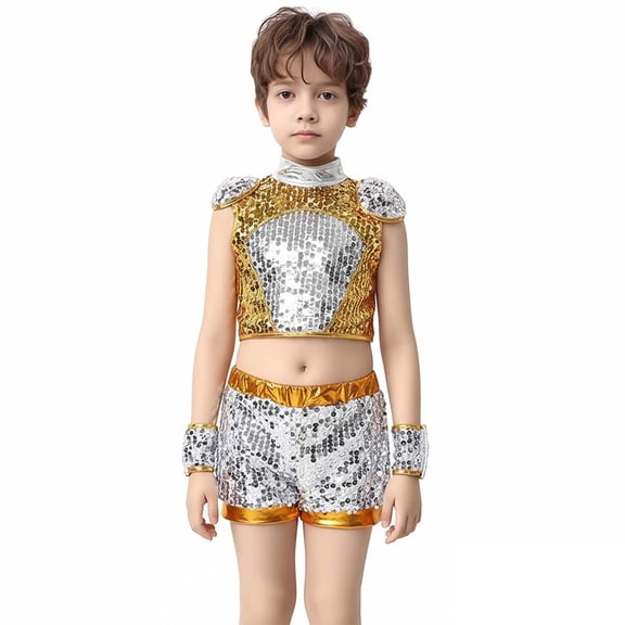 Boy Dance Sparkly Dance Sleeveless Top and Pants Outfit Set Jazz Stage Performance Outerwear 4-5 Years
