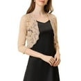 thumbnail image 3 of INSPIRE CHIC Women's Shrugs Floral Lace Cardigan 3/4 Sleeves Sheer Cover Up Top XL Khaki, 3 of 5