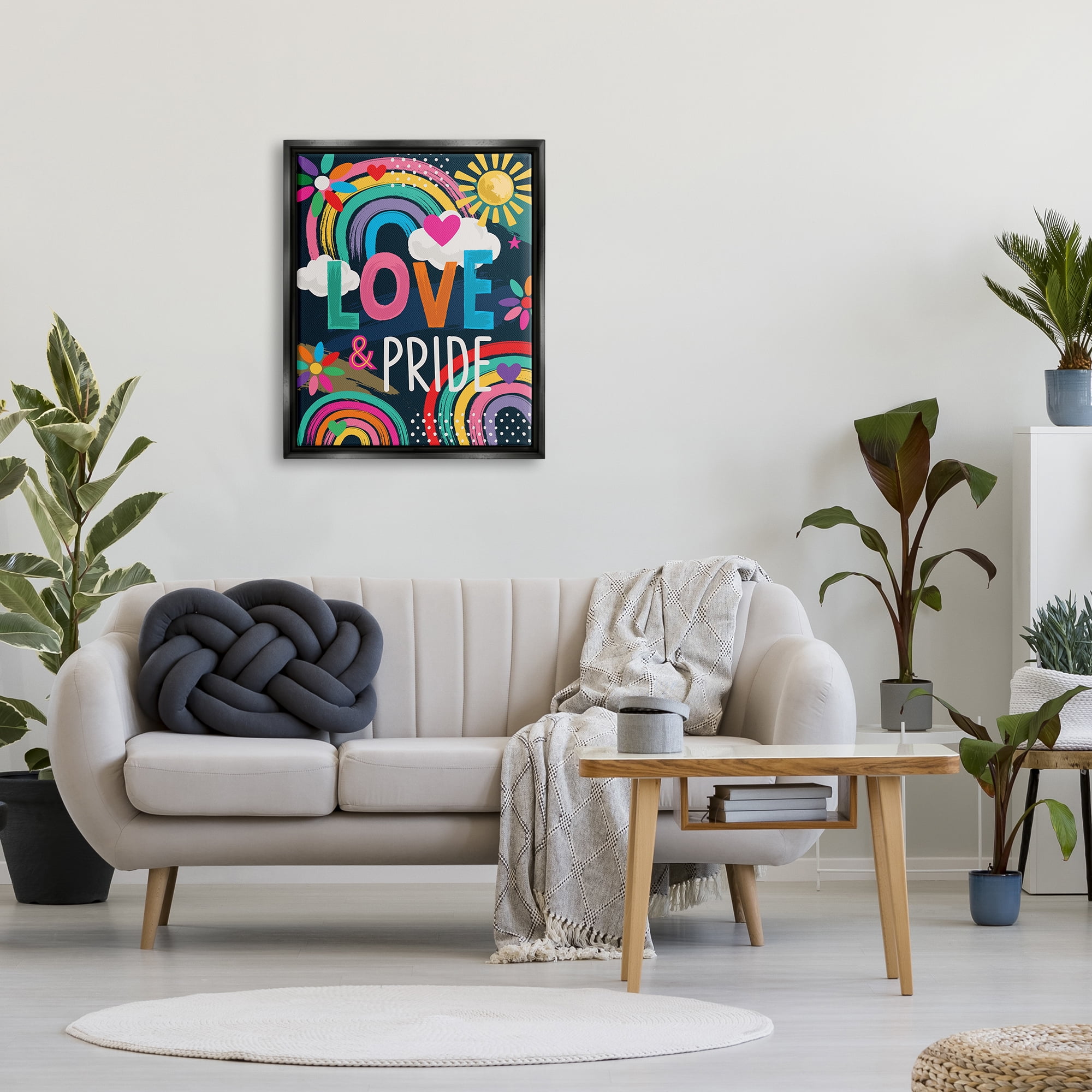 Stupell Industries Love & Pride LGBTQ Floral Rainbows Holiday Painting Black Floater Framed Art Print Wall Art