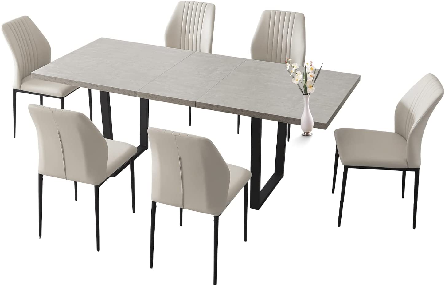 ZckyCine Modern Mid-Century Dining Table Set for 6-8 People