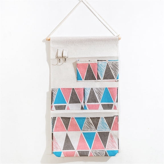 5 Pocket Hanging Storage Organizer, Waterproof Cotton Linen Wall Mounted Bag with 2 Hooks for Bedroom Bathroom Dorm