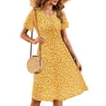 thumbnail image 3 of Summer Dresses for Women Short Sleeve V Neck A-Line Midi Dress Boho Beach Floral Print Sundress, 3 of 6