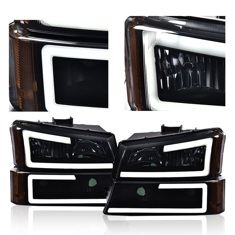CROSSDESIGN LED DRL Headlights Projector Headlamps Fit for Chevy Silverado/Avalanche 2003-2006