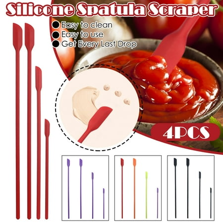 

WNG 4Pcs Mini Last Drop Long Handle Silicone Spatula Jar Scraper Tool for Kitchen