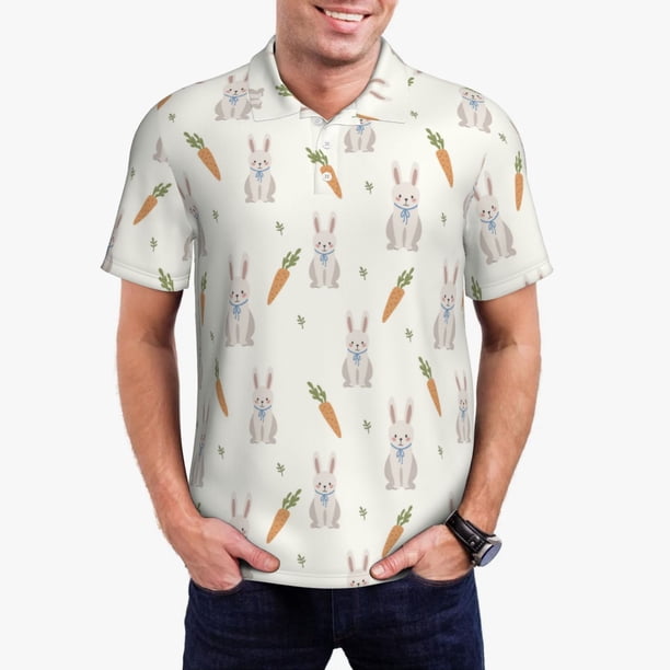 Fotbe Retro Rabbit Camiseta Polo de Golf para Hombre con Estampado – Camisa Deportiva Transpirable con Cuello Abotonado-Large