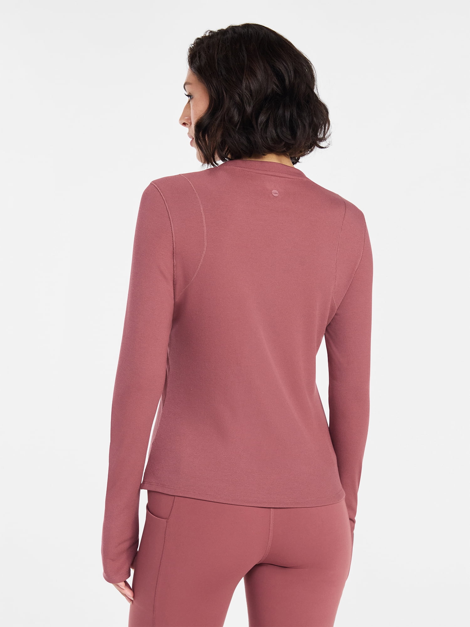 Avia Women's and Women's Plus Rib Seamed Long Sleeve Tee, Sizes XS-4X