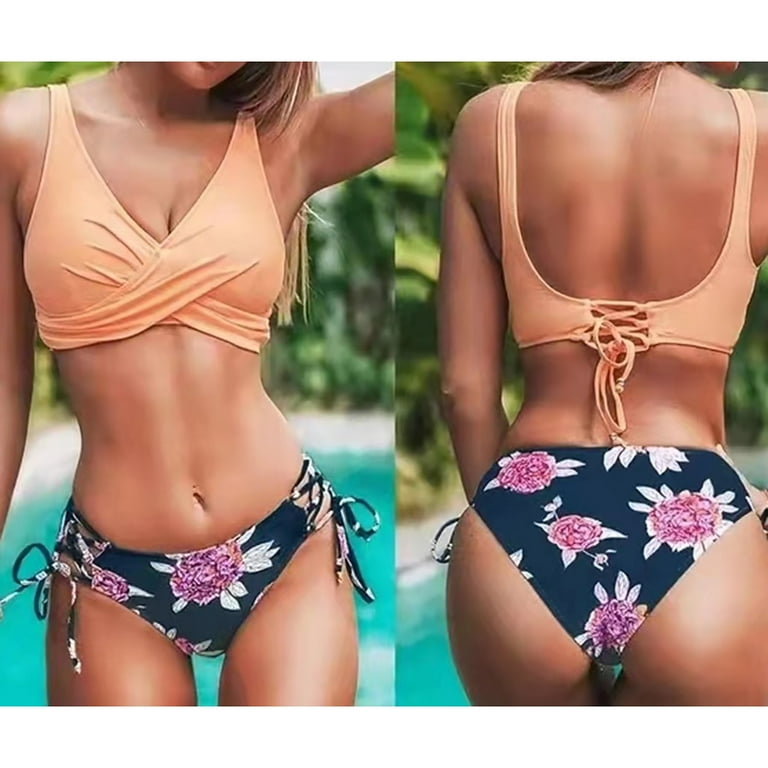 Lokdsa Clearance Swimsuits for Women Summer New Swimsuit Women S Sexy Bikini Straps Gather Three Point Slimming Split Triangle instagram Resort Hot Spring Swimsuit Bikini Tops for Women Orange Walmart...