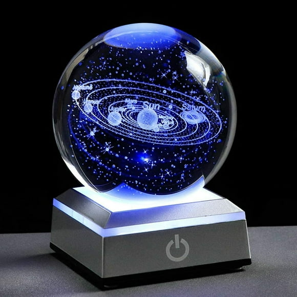 EIMELI 3.15” Solar System Crystal Ball 3D Sun System Planets Model Globe with LED Base Home Decorative Ornament Astronomy Gifts