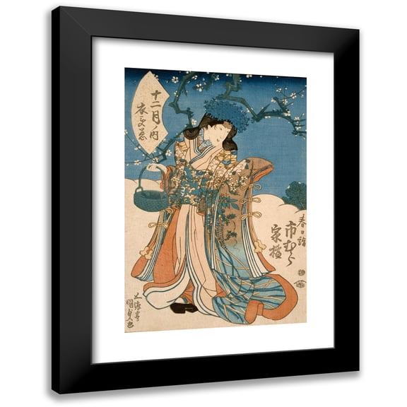 Utagawa Kunisada (Toyokuni III) 11x14 Black Modern Framed Museum Art Print Titled - The Actor Ichimura Kakitsu in a Female Role Representing the Second Month (circa 1840)