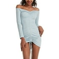 thumbnail image 2 of THDHVS Plus Size Dress,Dresses for Women,Off Shoulder Bodycon Mini Dress Long Sleeve with Drawstring and Ruching Light Blue, 2 of 9