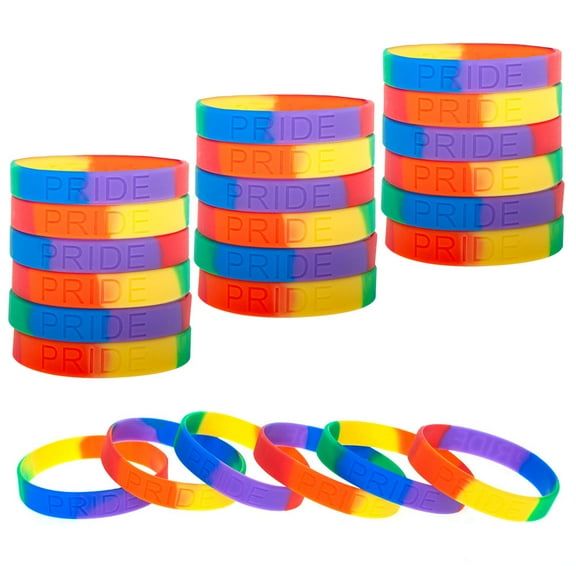 Muka 24 Pcs Gay Pride Rainbow Silicone Wristbands, LGBTQ Rubber Bracelets for Pride Parade