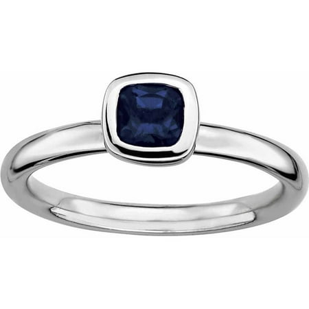 Sterling Silver Stackable Expressions Cushion Cut Cr. Sapphire Ring