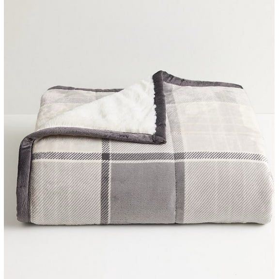 Cuddl Duds  Cozy Soft Printed Throw Blanket Gray Plaid