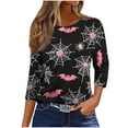thumbnail image 6 of VKOYWKM Halloween Spiderweb Shirts for Women 3/4 Length Sleeve Women Tops Bat Graphic T Shirts Funny Crew Neck Party Tunic Top Blouses, 6 of 7