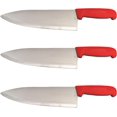 thumbnail image 1 of Cozzini Cutlery Imports 10" Chef Knife Choose Your Color - Razor Sharp Commercial Kitchen Cutlery - Cook's Knives (3 Pack - Red), 1 of 1