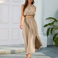 thumbnail image 5 of Drindf Dresses for Women Casual 2 Piece Solid Maxi Dress Summer One Shoulder Crop Top High Waisted Maxi Dress Trendy Split Skirt Set Boho Dress, 5 of 6