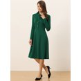 thumbnail image 4 of Vestido hasta la rodilla de manga larga tejido con cuello anudado para mujer Verde XL, 4 of 6