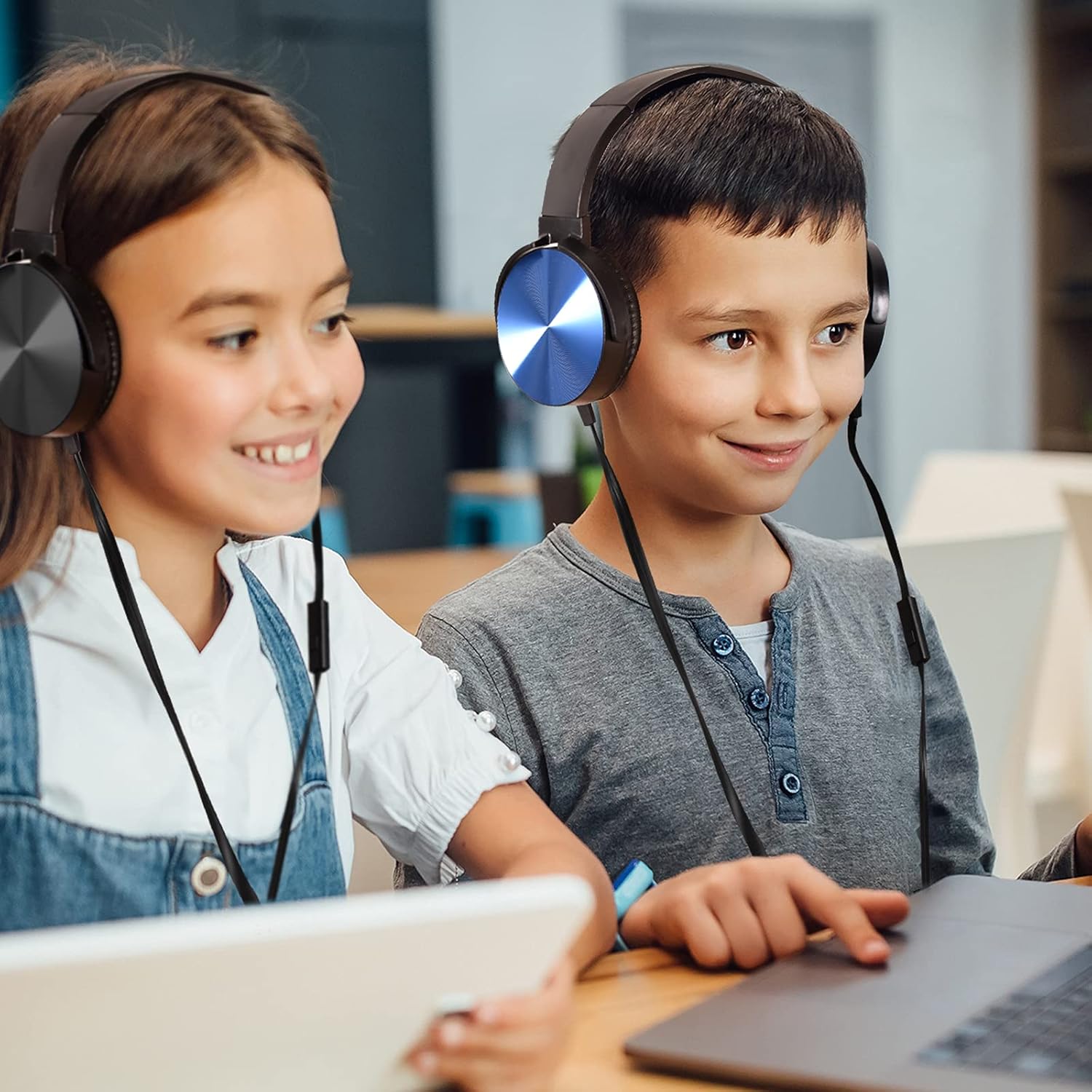 Premium Classroom Headphone (5 Pack) - Kids Wired Earphones with Mic for School Students K-12 & Teachers, Soft Swivel On Ear Pads- Perfect for E-Learning, Meetings, Calls -(Colorful)