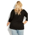 thumbnail image 3 of Avenue Plus Size 3/4 Sleeve Swing Trim Top Black 20W, 3 of 5