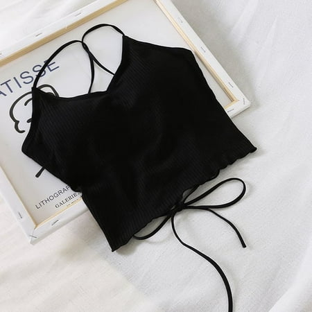 Rib Camisole Women Backless Bandage Sexy Crop Top Spaghetti Stra Lace Up Camisole Sleeveless Camis With Bra Pad Summer 2024