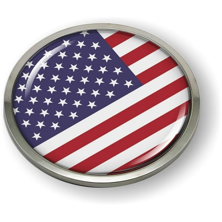 American Flag 3D Domed Emblem Badge Car Sticker Chrome Round Bezel