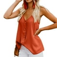 thumbnail image 5 of Wycnly Tank Tops for Women Casual Button Down Loose Fit Spaghetti Strap Tops Camisole Tank Summer Solid V-Neck Sleeveless Shirts Fashion Blouses Orange m, 5 of 7